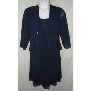 DRAPERS & DAMONS Plus Sz 20 Embellished Sleeveless Blue Dress & Jacket 2 Pc Set